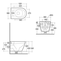  Vas WC suspendat rimless RAK Feeling, cu fixare ascunsă, 52x36 cm, alb mat