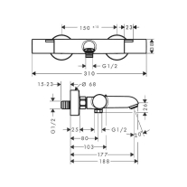 Baterie cadă-duș termostatată Hansgrohe Ecostat Fine, cu montaj aparent pe perete, crom