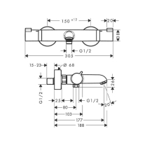 Baterie cadă-duș termostatată Hansgrohe Ecostat Comfort, montaj aparent, crom