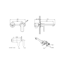 Baterie încastrată pentru lavoar LaVita Scala, pipă 177 cm, corp încastrat inclus, gunmetal