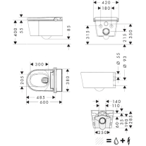  Set vas WC suspendat Hansgrohe LavaPura Element S, AquaHelix Flush, cu funcție de bideu cu telecomandă, alb