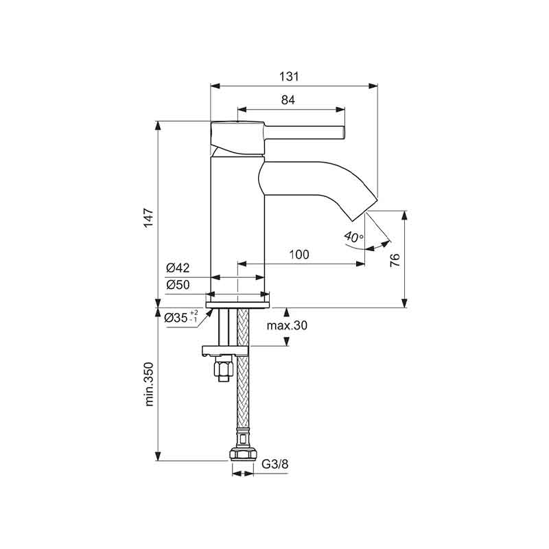Baterie lavoar Ideal Standard Ceraline 100 fără ventil, negru mat