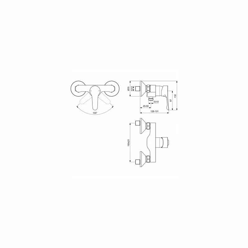 Baterie de duș Ideal Standard, Alpha, cu montaj aparent, crom