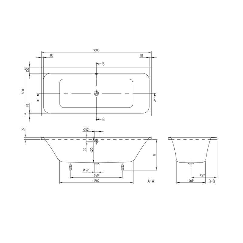 Cadă dreptunghiulară Villeroy & Boch Architectura 180 x 80 cm, alb alpin