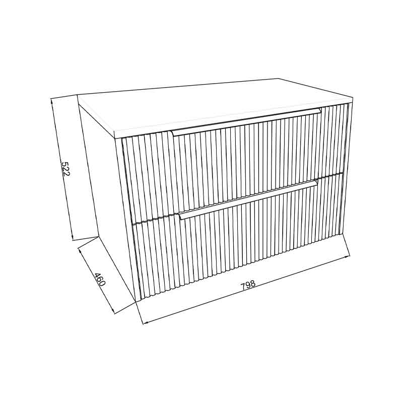 Mobilier suspendat pentru lavoar Fluminia Istria 80 cu 2 sertare, front riflat, 80x46 cm, mattone, mâner negru
