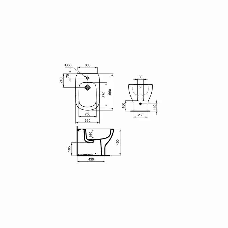 Bideu stativ Ideal Standard, Tesi BTW, alb