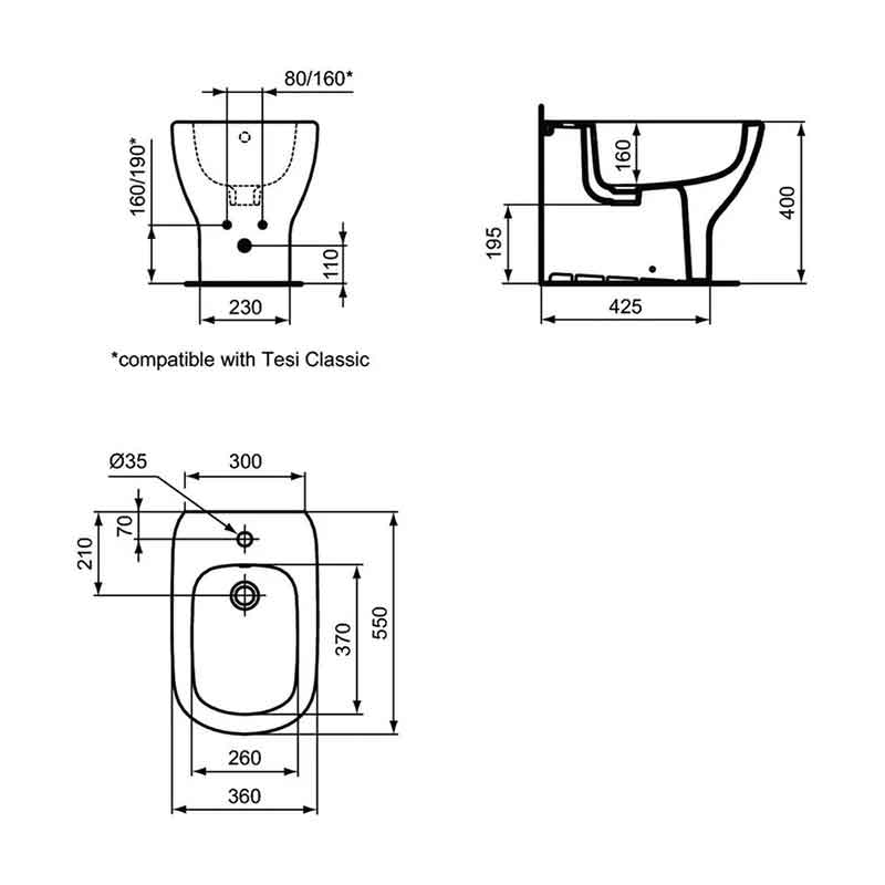 Bideu stativ Ideal Standard Tesi BTW, negru mat