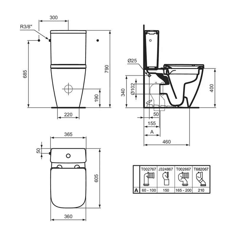 Vas WC stativ Ideal Standard I.Life S BTW RimLS+ (Rimless Plus), alb lucios