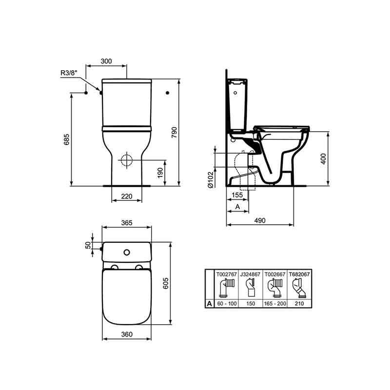 Rezervor cu alimentare laterală Ideal Standard I.Life S, pentru WC monobloc, alb