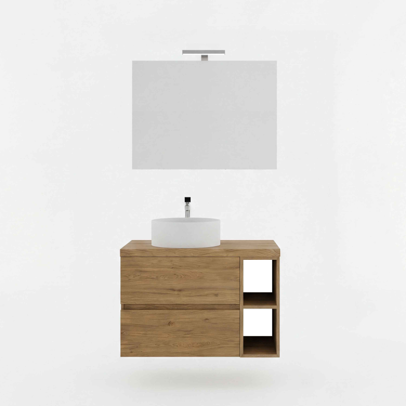 Mobilier suspendat pentru lavoar Fluminia Genova 60, front și laterale netede, 60x46 cm, rovere naturale