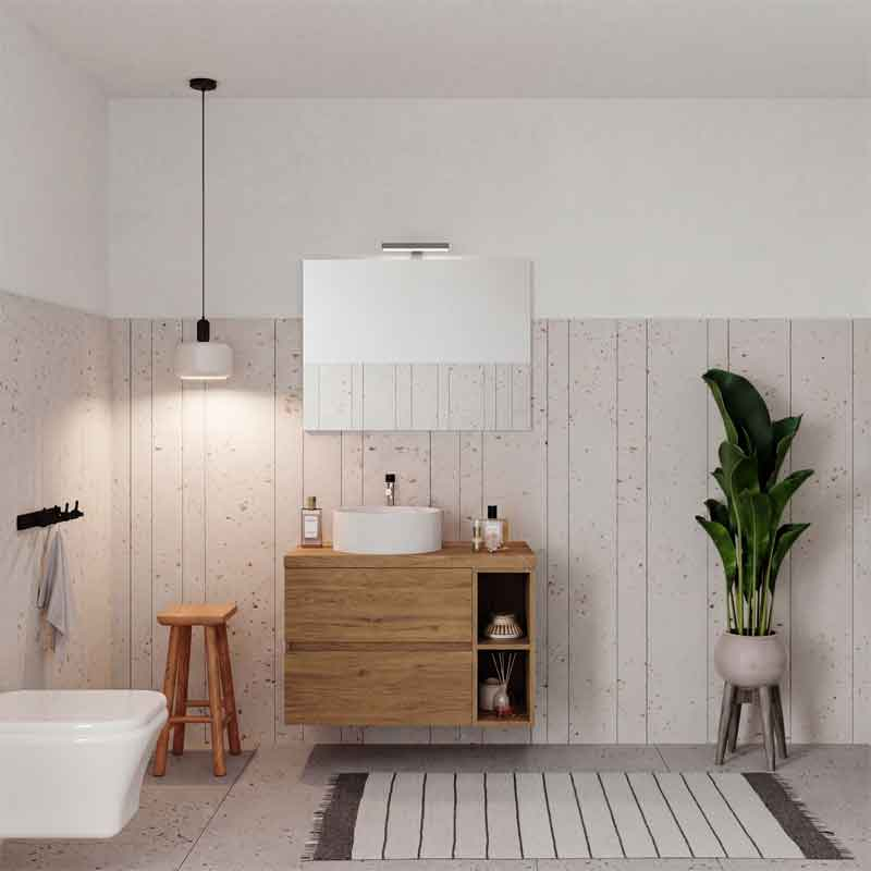 Mobilier suspendat pentru lavoar Fluminia Genova 60, front și laterale netede, 60x46 cm, rovere naturale