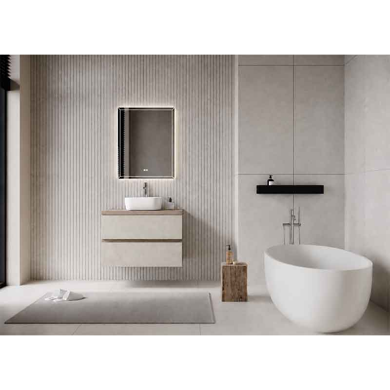 Mobilier suspendat pentru lavoar Fluminia Genova 80, front rugos, 80x46 cm, almond/noce americano