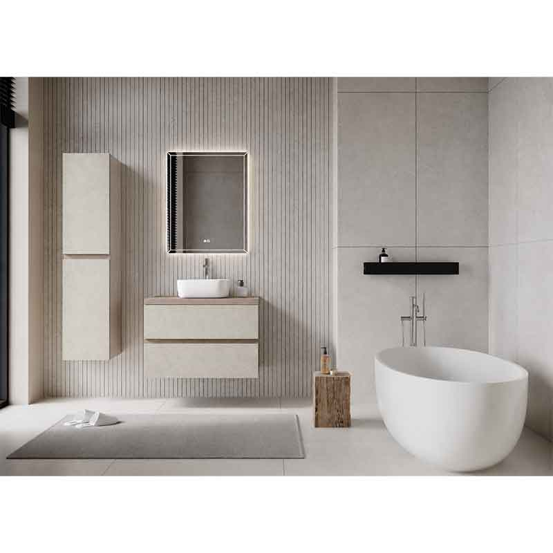 Mobilier suspendat pentru lavoar Fluminia Genova 80, front rugos, 80x46 cm, almond/noce americano