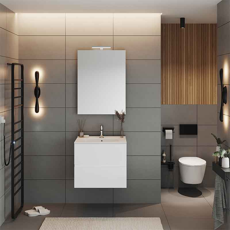 Mobilier suspendat pentru lavoar Fluminia Genova 60, front și laterale netede, 60x46 cm, alb lucios