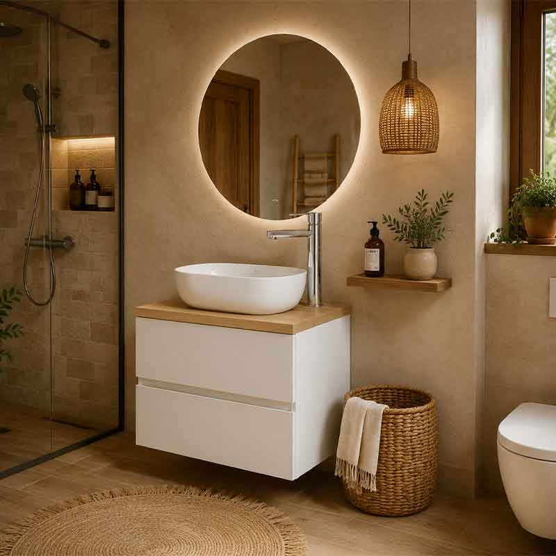 Mobilier suspendat pentru lavoar Fluminia Genova 60, front și laterale netede, 60x46 cm, alb lucios