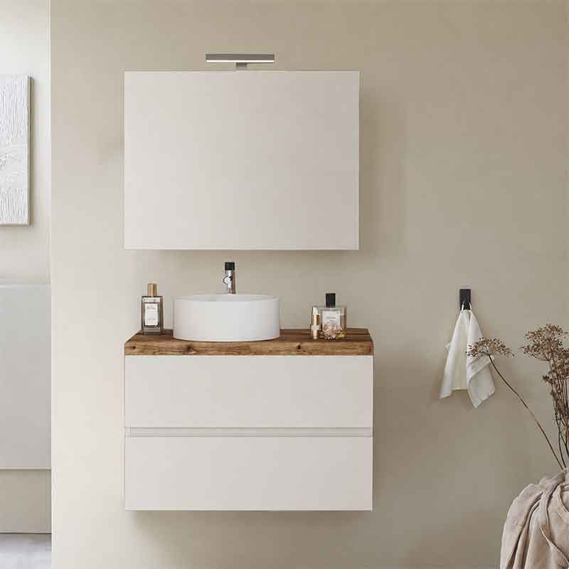 Mobilier suspendat pentru lavoar Fluminia Genova 80, front și laterale netede, 80x46 cm, alb lucios