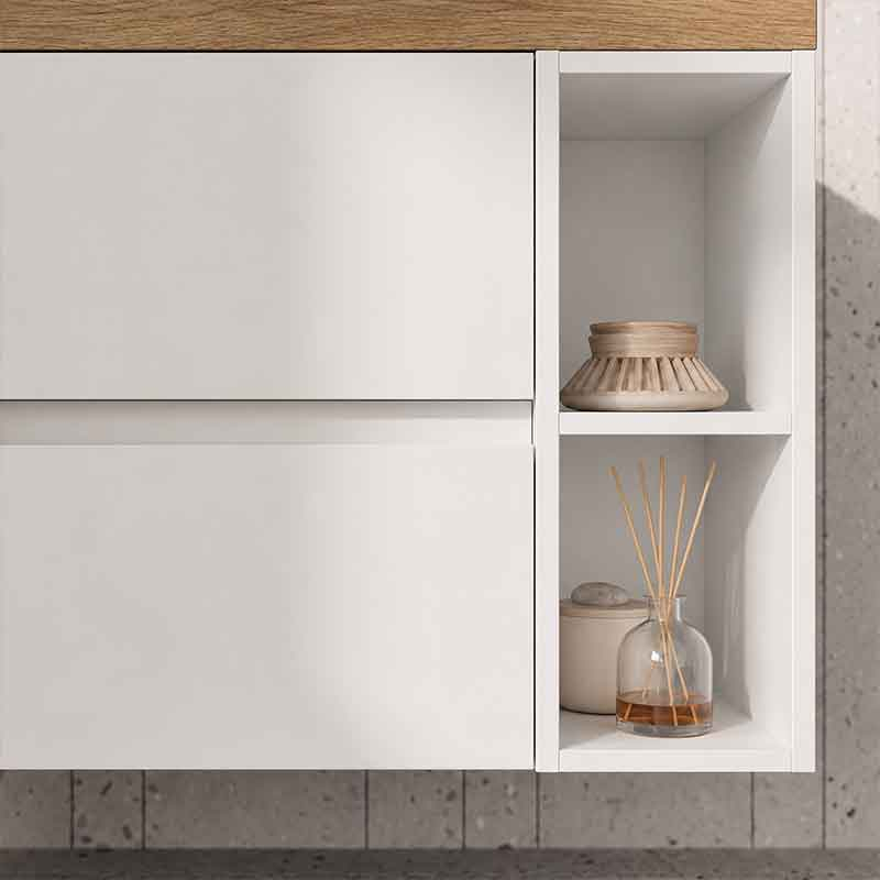 Mobilier suspendat pentru lavoar Fluminia Genova 80, front și laterale netede, 80x46 cm, alb lucios