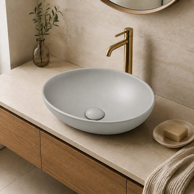 Lavoar pe blat Fluminia, Rio, oval, 41 x 33 cm, gri deschis