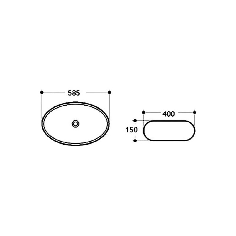 Lavoar pe blat Fluminia, Lheea, oval, 58.5 x 40 cm, negru mat