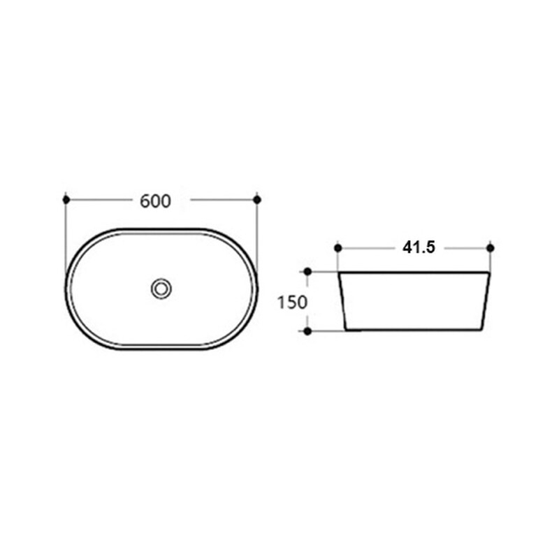 Lavoar pe blat Fluminia, Odera, oval, 60 x 41.5 cm, negru mat