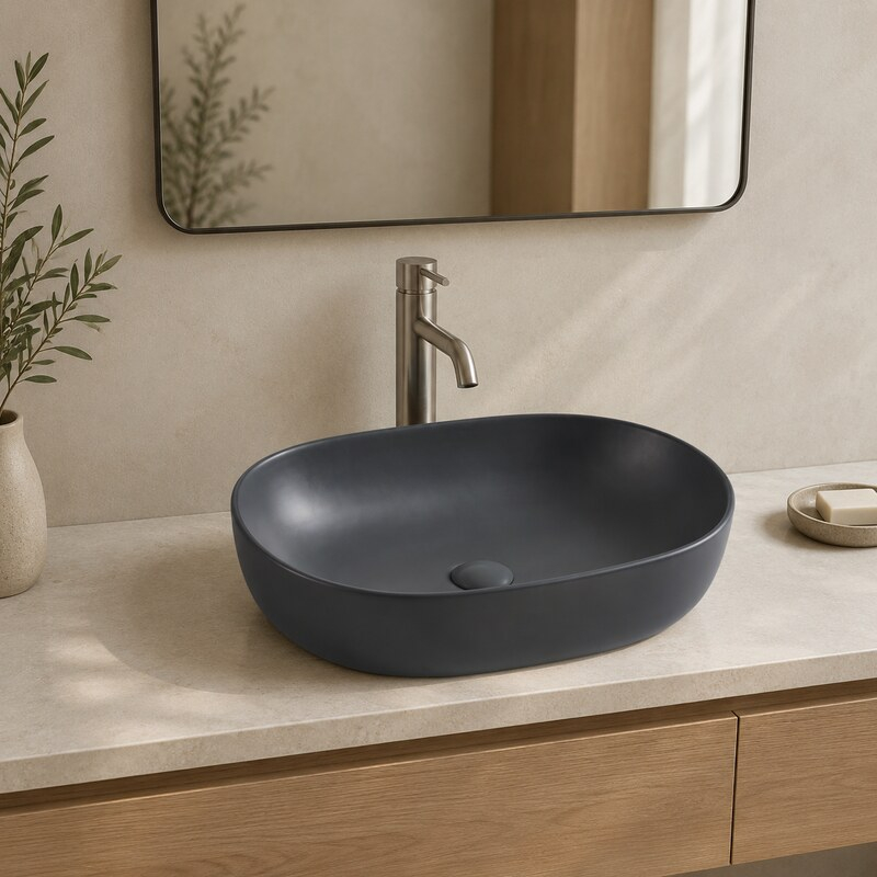 Lavoar pe blat Fluminia, Odera, oval, 60 x 41.5 cm, gri închis
