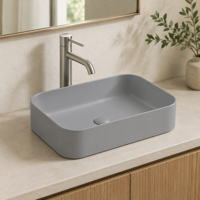 Lavoar pe blat Fluminia, Capri 55 Art Basin, dreptunghiular, 55 x 38 cm, gri deschis