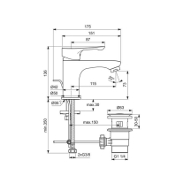 Baterie lavoar Ideal Standard Alpha 75 cu ventil Pop-Up ABS, crom