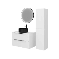 Mobilier suspendat pentru lavoar pe blat Fluminia Istria 80, front riflat, 80x46 cm, alb mat, mâner inox