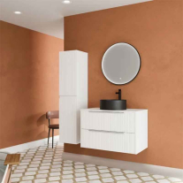 Mobilier suspendat pentru lavoar pe blat Fluminia Istria 80, front riflat, 80x46 cm, alb mat, mâner inox