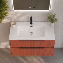 Mobilier suspendat pentru lavoar Fluminia Istria 80 cu 2 sertare, front riflat, 80x46 cm, mattone, mâner negru