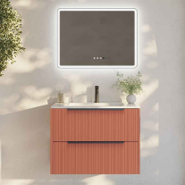 Mobilier suspendat pentru lavoar Fluminia Istria 80 cu 2 sertare, front riflat, 80x46 cm, mattone, mâner negru