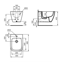 Bideu suspendat Ideal Standard I.Life S, compact, cu fixare ascunsă, alb