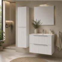 Mobilier suspendat Fluminia Istria 80, pentru lavoar încastrat, front riflat, 80x46 cm, alb mat, mâner inox