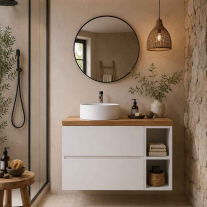 Mobilier suspendat pentru lavoar Fluminia Genova 80, front și laterale netede, 80x46 cm, alb lucios
