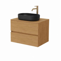 Mobilier suspendat pentru lavoar Fluminia Genova 80, front și laterale netede, 80x46 cm, Rovere Natu