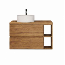 Mobilier suspendat pentru lavoar Fluminia Genova 80, front și laterale netede, 80x46 cm, Rovere Natu