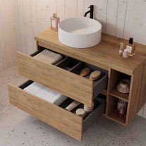 Mobilier suspendat pentru lavoar Fluminia Genova 80, front și laterale netede, 80x46 cm, Rovere Natu