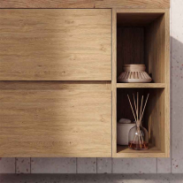 Mobilier suspendat pentru lavoar Fluminia Genova 80, front și laterale netede, 80x46 cm, Rovere Natu