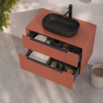  Mobilier suspendat pentru lavoar pe blat Fluminia Istria 80, front neted, 80x46 cm, mattone, mâner negru