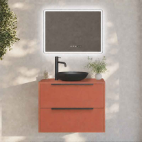  Mobilier suspendat pentru lavoar pe blat Fluminia Istria 80, front neted, 80x46 cm, mattone, mâner negru
