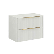 Mobilier suspendat pentru lavoar pe blat Fluminia Istria 80, front riflat, 80x46 cm, alb mat, mânere aurii