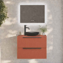 Mobilier suspendat pentru lavoar pe blat Fluminia Istria 80, front riflat, 80 × 46 cm, mattone, mâner negru
