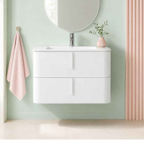 Mobilier suspendat pentru lavoar Fluminia Pisa 80 cm, front neted, 80 × 46 cm, alb mat, mânere albe mat