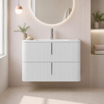 Mobilier suspendat pentru lavoar Fluminia Pisa 80 cm, front riflat, 80 × 46 cm, alb mat, mâner alb mat