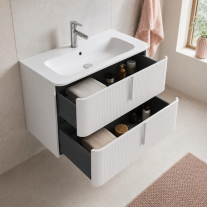 Mobilier suspendat pentru lavoar Fluminia Pisa 100 cm, front riflat, 100 × 46 cm, alb mat, mâner alb mat