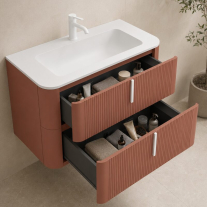Mobilier suspendat pentru lavoar Fluminia Pisa 100 cm, front riflat, 100 × 46 cm, mattone, mâner alb mat