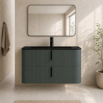Mobilier suspendat pentru lavoar Fluminia Pisa 100 cm, front riflat, 100 × 46 cm, verde Italia, mâner negru