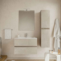 Mobilier suspendat pentru lavoar Fluminia, Genova 60, front rugos, laterale netede, almond/noce americano