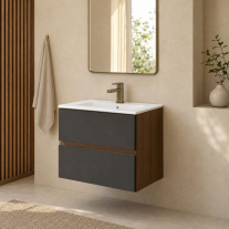 Mobilier suspendat pentru lavoar Fluminia, Genova 60, front și laterale netede, nero mat/rovere moka