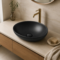 Lavoar pe blat Fluminia, Rio, oval, 41 x 33 cm, negru mat